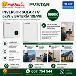 Instalación fotovoltaica híbrida 6Kw conectada a red. 10 KW baterías.